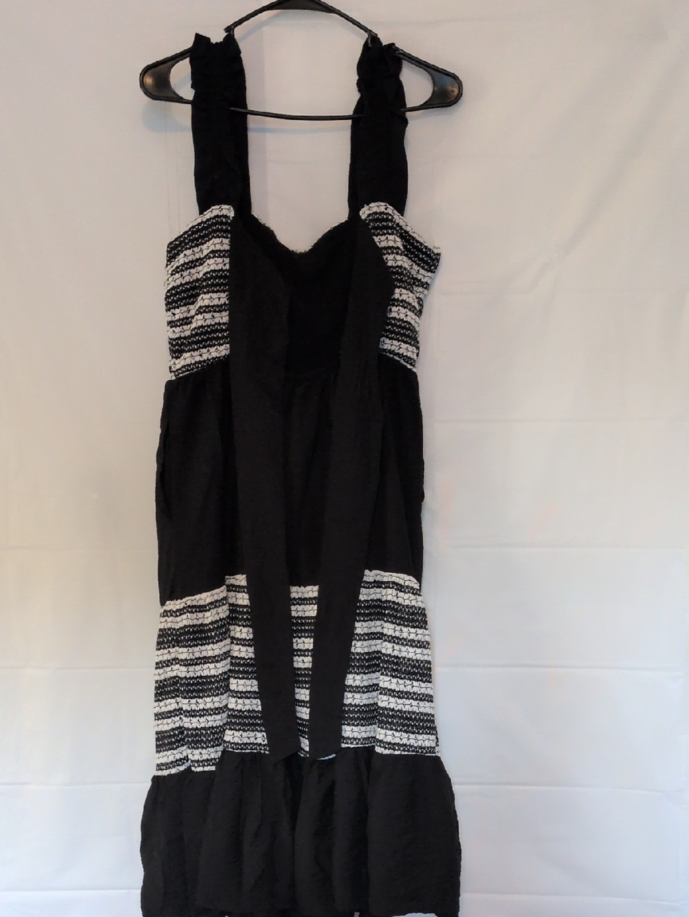 Draper James Striped Crochet Smocked Midi Dress Black White Boho Summer. - Picture 4 of 10